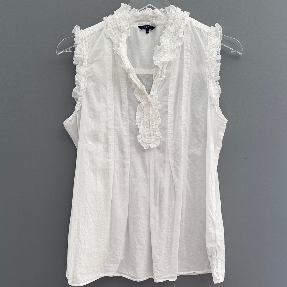 Inspiri Sleeveless White Ruffle V-Neck Blouse - Picture 2 of 3